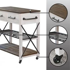 Aurora Farmhouse Aged White Rolling Kitchen Cart with Rustic Wood Top by FirsTime & Co. -Sorbus Sales Store aged white firstime co kitchen carts 70126 44 1000