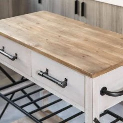 Aurora Farmhouse Aged White Rolling Kitchen Cart with Rustic Wood Top by FirsTime & Co. -Sorbus Sales Store aged white firstime co kitchen carts 70126 c3 1000