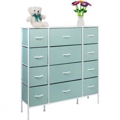 11.75 in. L x 46.5 in. W x 48.7 in. H 12-Drawer Aqua Dresser Steel Frame Wood Top Easy Pull Fabric Bins by Sorbus -Sorbus Sales Store aqua sorbus kids dressers drw 12d aq 1f 1000