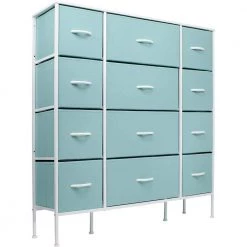 11.75 in. L x 46.5 in. W x 48.7 in. H 12-Drawer Aqua Dresser Steel Frame Wood Top Easy Pull Fabric Bins by Sorbus