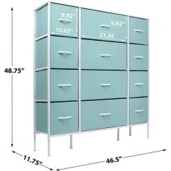 11.75 in. L x 46.5 in. W x 48.7 in. H 12-Drawer Aqua Dresser Steel Frame Wood Top Easy Pull Fabric Bins by Sorbus -Sorbus Sales Store aqua sorbus kids dressers drw 12d aq 76 1000