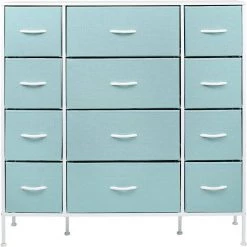 11.75 in. L x 46.5 in. W x 48.7 in. H 12-Drawer Aqua Dresser Steel Frame Wood Top Easy Pull Fabric Bins by Sorbus -Sorbus Sales Store aqua sorbus kids dressers drw 12d aq c3 1000