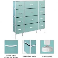 11.75 in. L x 46.5 in. W x 48.7 in. H 12-Drawer Aqua Dresser Steel Frame Wood Top Easy Pull Fabric Bins by Sorbus -Sorbus Sales Store aqua sorbus kids dressers drw 12d aq fa 1000