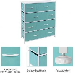 11.5 in. L x 34 in. W x 36 in. H 8-Drawer Aqua Dresser Steel Frame Wood Top Easy Pull Fabric Bins by Sorbus -Sorbus Sales Store aqua sorbus kids dressers drw 8d aq 77 1000