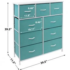 39.5 in. L x 11.5 in. W x 39.5 in. H 9-Drawer Aqua Dresser with Steel Frame Wood Top Easy Pull Fabric Bins by Sorbus -Sorbus Sales Store aqua sorbus kids dressers drw 9d aq 1f 1000