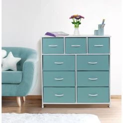 39.5 in. L x 11.5 in. W x 39.5 in. H 9-Drawer Aqua Dresser with Steel Frame Wood Top Easy Pull Fabric Bins by Sorbus -Sorbus Sales Store aqua sorbus kids dressers drw 9d aq 31 1000