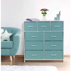 39.5 in. L x 11.5 in. W x 39.5 in. H 9-Drawer Aqua Dresser with Steel Frame Wood Top Easy Pull Fabric Bins by Sorbus -Sorbus Sales Store aqua sorbus kids dressers drw 9d aq 44 1000