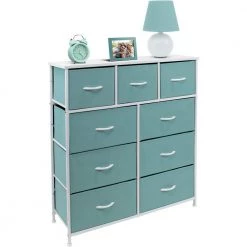 39.5 in. L x 11.5 in. W x 39.5 in. H 9-Drawer Aqua Dresser with Steel Frame Wood Top Easy Pull Fabric Bins by Sorbus -Sorbus Sales Store aqua sorbus kids dressers drw 9d aq 4f 1000