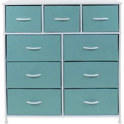 39.5 in. L x 11.5 in. W x 39.5 in. H 9-Drawer Aqua Dresser with Steel Frame Wood Top Easy Pull Fabric Bins by Sorbus -Sorbus Sales Store aqua sorbus kids dressers drw 9d aq 76 1000