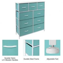 39.5 in. L x 11.5 in. W x 39.5 in. H 9-Drawer Aqua Dresser with Steel Frame Wood Top Easy Pull Fabric Bins by Sorbus -Sorbus Sales Store aqua sorbus kids dressers drw 9d aq 77 1000