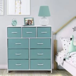 39.5 in. L x 11.5 in. W x 39.5 in. H 9-Drawer Aqua Dresser with Steel Frame Wood Top Easy Pull Fabric Bins by Sorbus -Sorbus Sales Store aqua sorbus kids dressers drw 9d aq c3 1000