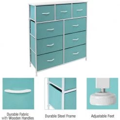39.5 in. L x 11.5 in. W x 39.5 in. H 9-Drawer Aqua Dresser with Steel Frame Wood Top Easy Pull Fabric Bins by Sorbus -Sorbus Sales Store aqua sorbus kids dressers drw 9d aq fa 1000