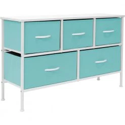11.87 in. L x 39.5 in. W x 24.62 in. H 5-Drawer Aqua Dresser Steel Frame Wood Top Easy Pull Fabric Bins by Sorbus