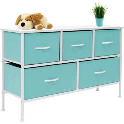 11.87 in. L x 39.5 in. W x 24.62 in. H 5-Drawer Aqua Dresser Steel Frame Wood Top Easy Pull Fabric Bins by Sorbus -Sorbus Sales Store aqua sorbus kids dressers drw cu5 aq 76 1000