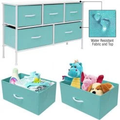 11.87 in. L x 39.5 in. W x 24.62 in. H 5-Drawer Aqua Dresser Steel Frame Wood Top Easy Pull Fabric Bins by Sorbus -Sorbus Sales Store aqua sorbus kids dressers drw cu5 aq 77 1000