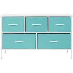 11.87 in. L x 39.5 in. W x 24.62 in. H 5-Drawer Aqua Dresser Steel Frame Wood Top Easy Pull Fabric Bins by Sorbus -Sorbus Sales Store aqua sorbus kids dressers drw cu5 aq c3 1000