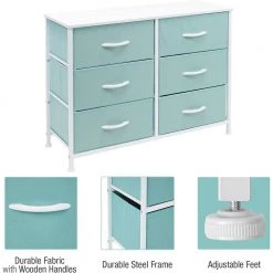 11.75 in. L x 31.5 in. W x 24.62 in. H 6-Drawer Aqua Dresser Steel Frame Wood Top Easy Pull Fabric Bins by Sorbus -Sorbus Sales Store aqua sorbus kids dressers drw cu6 aq 44 1000