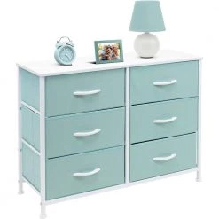 11.75 in. L x 31.5 in. W x 24.62 in. H 6-Drawer Aqua Dresser Steel Frame Wood Top Easy Pull Fabric Bins by Sorbus -Sorbus Sales Store aqua sorbus kids dressers drw cu6 aq 4f 1000