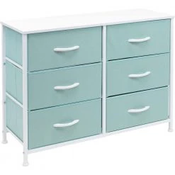 11.75 in. L x 31.5 in. W x 24.62 in. H 6-Drawer Aqua Dresser Steel Frame Wood Top Easy Pull Fabric Bins by Sorbus