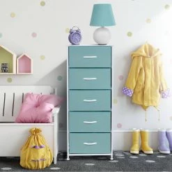 5-Drawer Aqua Dresser with Steel Frame Wood Top and Handle Easy Pull Fabric Bins 18.00 in. L x 11.87 in. W x 46 in. H by Sorbus 21 5-Drawer Aqua Dresser with Steel Frame Wood Top and Handle Easy Pull Fabric Bins 18.00 in. L x 11.87 in. W x 46 in. H by Sorbus -Sorbus Sales Store aqua sorbus kids dressers drw tl5 aq 31 1000