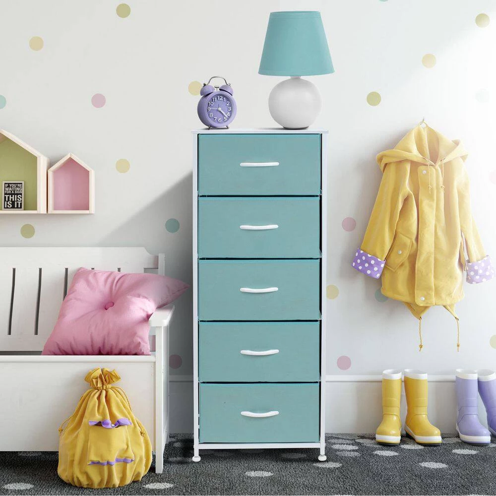 5-Drawer Aqua Dresser with Steel Frame Wood Top and Handle Easy Pull Fabric Bins 18.00 in. L x 11.87 in. W x 46 in. H by Sorbus 12 5-Drawer Aqua Dresser with Steel Frame Wood Top and Handle Easy Pull Fabric Bins 18.00 in. L x 11.87 in. W x 46 in. H by Sorbus - Image 10