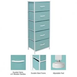5-Drawer Aqua Dresser with Steel Frame Wood Top and Handle Easy Pull Fabric Bins 18.00 in. L x 11.87 in. W x 46 in. H by Sorbus 18 5-Drawer Aqua Dresser with Steel Frame Wood Top and Handle Easy Pull Fabric Bins 18.00 in. L x 11.87 in. W x 46 in. H by Sorbus -Sorbus Sales Store aqua sorbus kids dressers drw tl5 aq 44 1000