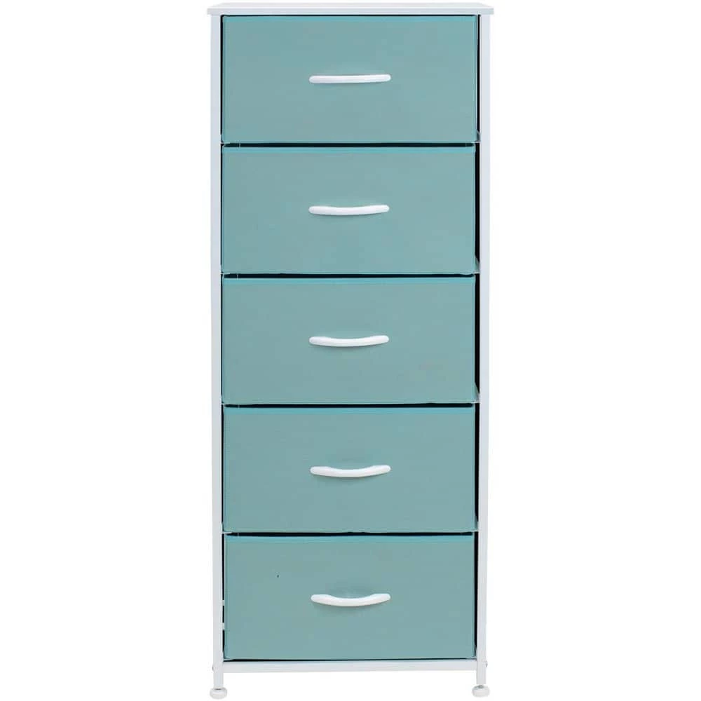 5-Drawer Aqua Dresser with Steel Frame Wood Top and Handle Easy Pull Fabric Bins 18.00 in. L x 11.87 in. W x 46 in. H by Sorbus 7 5-Drawer Aqua Dresser with Steel Frame Wood Top and Handle Easy Pull Fabric Bins 18.00 in. L x 11.87 in. W x 46 in. H by Sorbus - Image 5