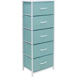 5-Drawer Aqua Dresser with Steel Frame Wood Top and Handle Easy Pull Fabric Bins 18.00 in. L x 11.87 in. W x 46 in. H by Sorbus