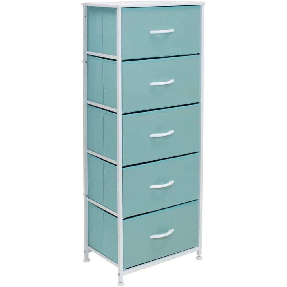 5-Drawer Aqua Dresser with Steel Frame Wood Top and Handle Easy Pull Fabric Bins 18.00 in. L x 11.87 in. W x 46 in. H by Sorbus 3 5-Drawer Aqua Dresser with Steel Frame Wood Top and Handle Easy Pull Fabric Bins 18.00 in. L x 11.87 in. W x 46 in. H by Sorbus