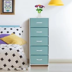 5-Drawer Aqua Dresser with Steel Frame Wood Top and Handle Easy Pull Fabric Bins 18.00 in. L x 11.87 in. W x 46 in. H by Sorbus 15 5-Drawer Aqua Dresser with Steel Frame Wood Top and Handle Easy Pull Fabric Bins 18.00 in. L x 11.87 in. W x 46 in. H by Sorbus -Sorbus Sales Store aqua sorbus kids dressers drw tl5 aq c3 1000