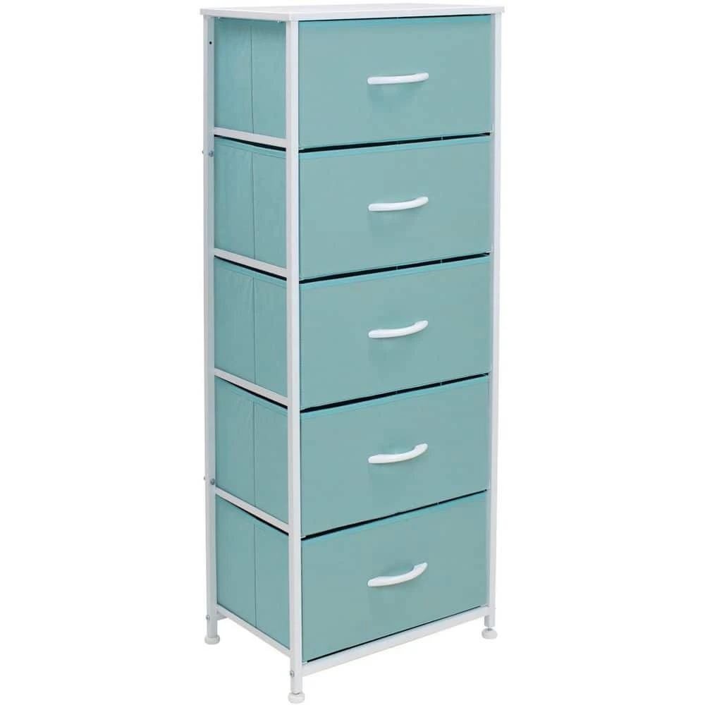 5-Drawer Aqua Dresser with Steel Frame Wood Top and Handle Easy Pull Fabric Bins 18.00 in. L x 11.87 in. W x 46 in. H by Sorbus 4 5-Drawer Aqua Dresser with Steel Frame Wood Top and Handle Easy Pull Fabric Bins 18.00 in. L x 11.87 in. W x 46 in. H by Sorbus - Image 2