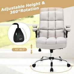 Linen Fabric Seat Reclining Height Adjustable Swivel Ergonomic Office Chair with High Back and Flip-up Arm in Beige by ANGELES HOME -Sorbus Sales Store beige angeles home ergonomic chairs m67 8hw369be 1f 1000