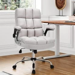 Linen Fabric Seat Reclining Height Adjustable Swivel Ergonomic Office Chair with High Back and Flip-up Arm in Beige by ANGELES HOME -Sorbus Sales Store beige angeles home ergonomic chairs m67 8hw369be 31 1000