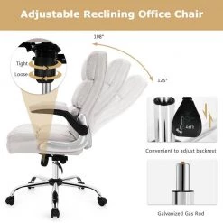 Linen Fabric Seat Reclining Height Adjustable Swivel Ergonomic Office Chair with High Back and Flip-up Arm in Beige by ANGELES HOME -Sorbus Sales Store beige angeles home ergonomic chairs m67 8hw369be 44 1000