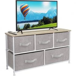 5-Drawer Marble Black Dresser White Frame Wood Top Easy Pull Fabric Bins 11.87 in. L x 39.5 in. W x 24.62 in. H by Sorbus -Sorbus Sales Store beige sorbus dressers drw cu5 bi 1f 1000