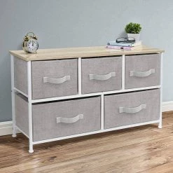 5-Drawer Marble Black Dresser White Frame Wood Top Easy Pull Fabric Bins 11.87 in. L x 39.5 in. W x 24.62 in. H by Sorbus -Sorbus Sales Store beige sorbus dressers drw cu5 bi 31 1000