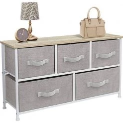 5-Drawer Marble Black Dresser White Frame Wood Top Easy Pull Fabric Bins 11.87 in. L x 39.5 in. W x 24.62 in. H by Sorbus -Sorbus Sales Store beige sorbus dressers drw cu5 bi 4f 1000