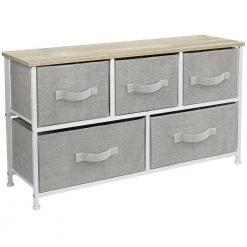 5-Drawer Marble Black Dresser White Frame Wood Top Easy Pull Fabric Bins 11.87 in. L x 39.5 in. W x 24.62 in. H by Sorbus