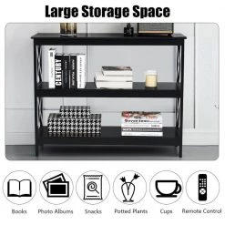 39.5 in. Black Wood End Table 3-Tier Console X-Design Sofa Side Accent Table by ANGELES HOME -Sorbus Sales Store black angeles home end side tables hw65 8ck 762bk 1f 1000