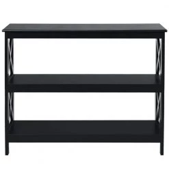 39.5 in. Black Wood End Table 3-Tier Console X-Design Sofa Side Accent Table by ANGELES HOME