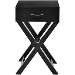 16 in. W x 13 in. D X-shape Leg Black End Side Table with Drawer by ANGELES HOME