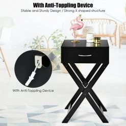 16 in. W x 13 in. D X-shape Leg Black End Side Table with Drawer by ANGELES HOME -Sorbus Sales Store black angeles home end side tables m66 8hw180bk 76 1000
