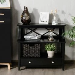 14 in. x 29.5 in. Retangular MDF End Table with Shelves and Slide Drawer, Black by ANGELES HOME 16 14 in. x 29.5 in. Retangular MDF End Table with Shelves and Slide Drawer, Black by ANGELES HOME -Sorbus Sales Store black angeles home end side tables sa60 9hw449bk 31 1000
