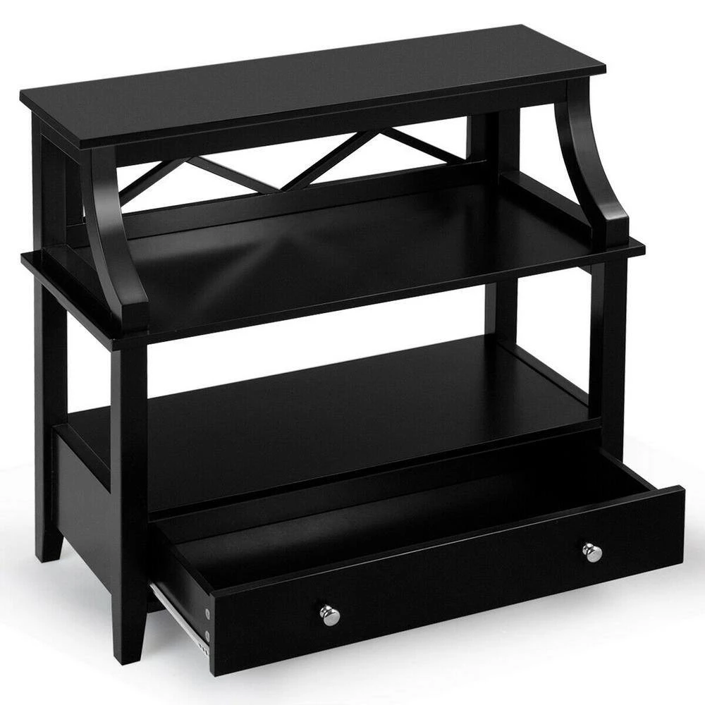 14 in. x 29.5 in. Retangular MDF End Table with Shelves and Slide Drawer, Black by ANGELES HOME 7 14 in. x 29.5 in. Retangular MDF End Table with Shelves and Slide Drawer, Black by ANGELES HOME - Image 6