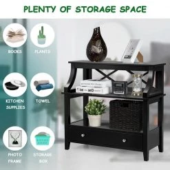 14 in. x 29.5 in. Retangular MDF End Table with Shelves and Slide Drawer, Black by ANGELES HOME 12 14 in. x 29.5 in. Retangular MDF End Table with Shelves and Slide Drawer, Black by ANGELES HOME -Sorbus Sales Store black angeles home end side tables sa60 9hw449bk 4f 1000