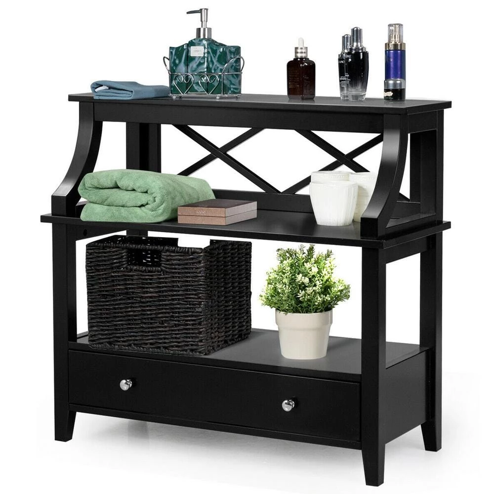 14 in. x 29.5 in. Retangular MDF End Table with Shelves and Slide Drawer, Black by ANGELES HOME 2 14 in. x 29.5 in. Retangular MDF End Table with Shelves and Slide Drawer, Black by ANGELES HOME