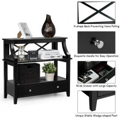 14 in. x 29.5 in. Retangular MDF End Table with Shelves and Slide Drawer, Black by ANGELES HOME 11 14 in. x 29.5 in. Retangular MDF End Table with Shelves and Slide Drawer, Black by ANGELES HOME -Sorbus Sales Store black angeles home end side tables sa60 9hw449bk c3 1000