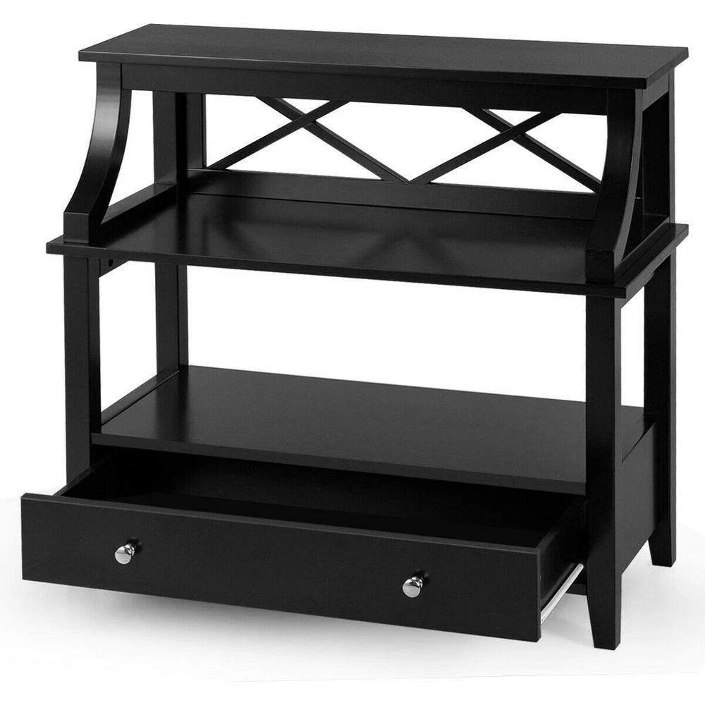 14 in. x 29.5 in. Retangular MDF End Table with Shelves and Slide Drawer, Black by ANGELES HOME 3 14 in. x 29.5 in. Retangular MDF End Table with Shelves and Slide Drawer, Black by ANGELES HOME - Image 2
