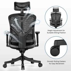 Black Mesh Headrest, Armrest and Seat Height Adjustable High Back Ergonomic Office Chair by ANGELES HOME -Sorbus Sales Store black angeles home ergonomic chairs m10 8cb109dk 1f 1000
