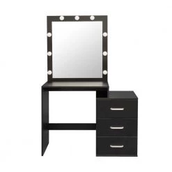 Black Wooden Makeup Vanity Table with 9 LED Light Bulbs and Drawers, 38.78 in. W x 19.29 in. D x 59.84 in. H by ANGELES HOME